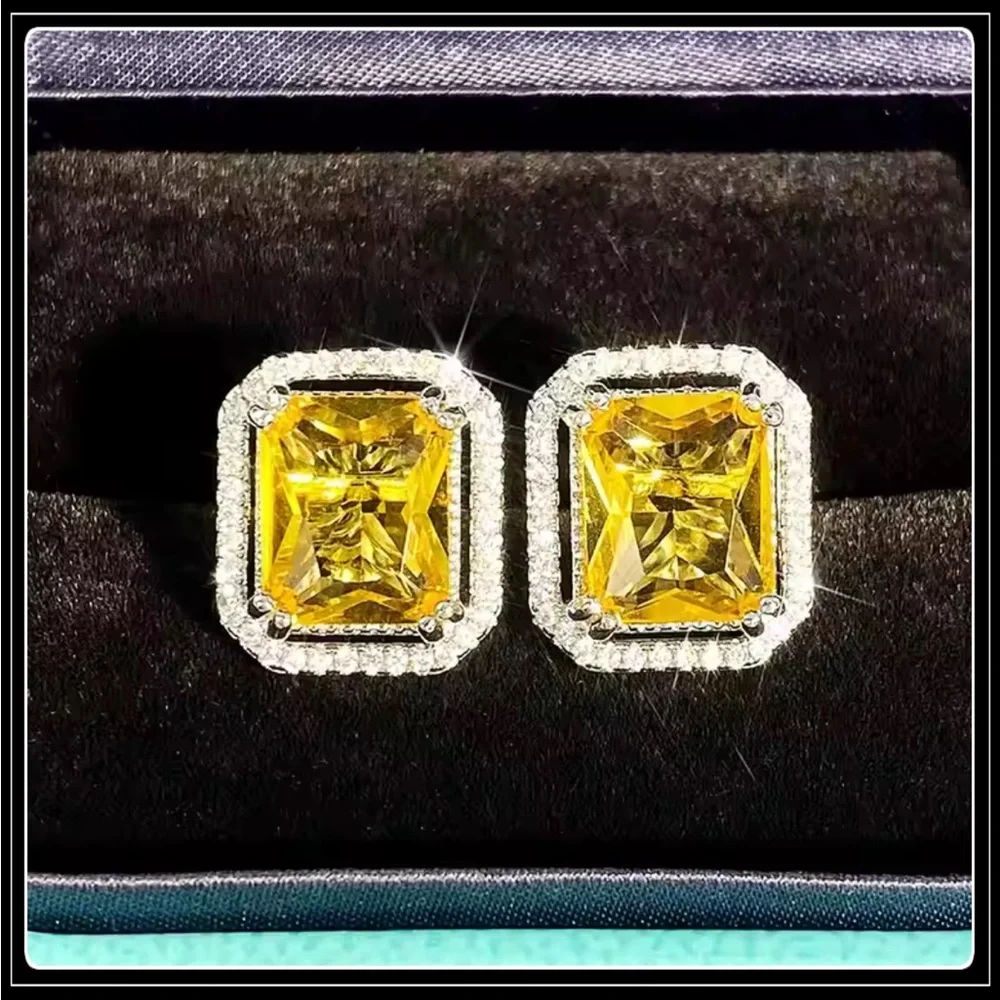 Clearance! NEW CITRINE PRISM YELLOW SAPPHIRE DIAMOND EARRINGS